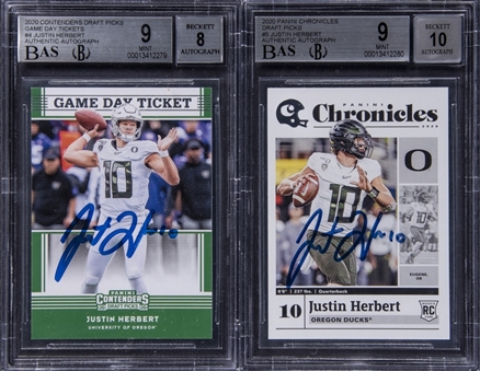2020 Panini Chronicles/Contenders Draft Picks Signed Justin Herbert Rookie Cards Graded Lot Pair (2) - BGS MINT 9/Authentic Auto